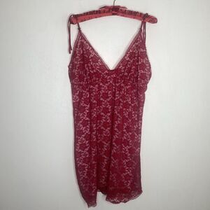 Enchanting Red Lace Nylon Mini Nightgown Dress Bow Size 1X Plus
